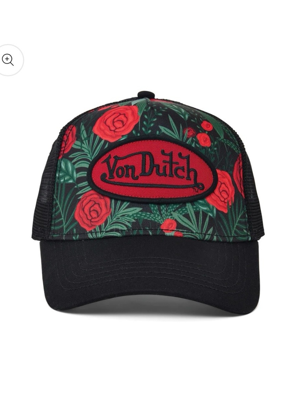 Von Dutch Black Trucker Hat with Red Floral Patch